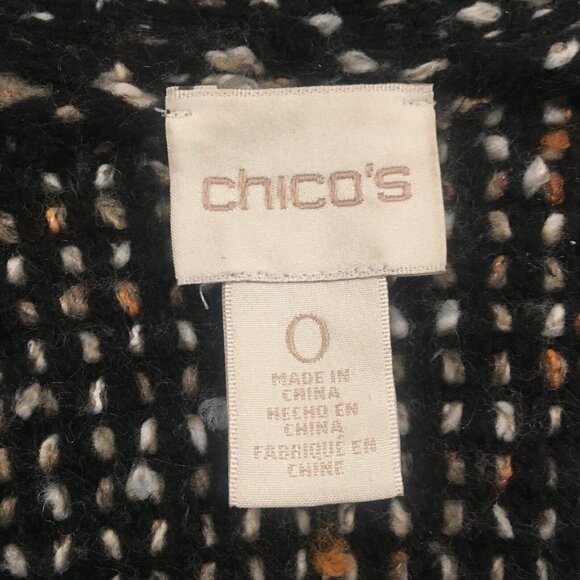 CHICO'S Open 3/4 Sleeve Fringe Patchwork Cardigan Faux Leather Trim Sz 0 or S - Picture 5 of 8